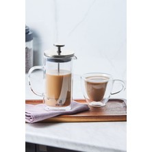 UltraMint Şık 350 ml Metalik Borosilikat Cam French Press, Kahve ve Çay Keyfi