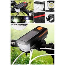 Munico Tüm Bisikletlere Uyumlu Bisiklet Farı & 120 Desibel Korna Güneş Enejili Şarj Edilebilir Su Geçirmez