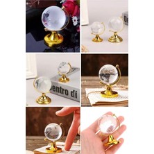 Munico Mini Şık Küçük Boy Gold Yuvarlak Dünya Küre Dünya Haritası Kristal Cam Şeffaf Hediyelik Masa Üstü