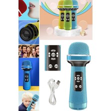 Munico Kareoke Kablosuz Mikrafon Mavi Bluetoot Hoparlör Hediyelik Tatlı Evde Konser Havası Veren Mikrafon