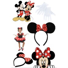 Munico Okul Etkinlikleri Için Çocuklara Özel Fiyonklu Minnie Mouse Tacı + Beyaz Eldiven Seti Parti Etkinlik