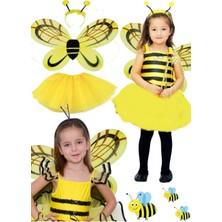 Munico Çocuklar Için Vız Vız Arı Gösteri Parti Hediyelik Taçlı Arı Kostümü Sarı Siyah Çizgili Tatlı Sevimli