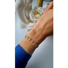 Initium Premium Kalite Paslanmaz Çelik 14K Altın Kaplama Zirkon Taşlı Gold Bileklik