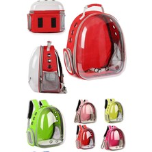 Munico Kedi Taşıma Sırt Çantası Kırmızı Fermuarlı Hava Konforlu Yavru Köpek & Kedi Çanta Şeffaf Astronot