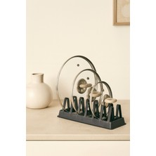 Mithra Life 6 Bölmeli Siyah Tabak‑tencere Kapak Düzenleyici Organizer MIT1307