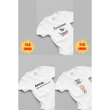 Overoz Amca Baskılı 3'lü Kısa Kollu Beyaz Bebek Body Set Üçlü Zıbın 5055-5183-5247