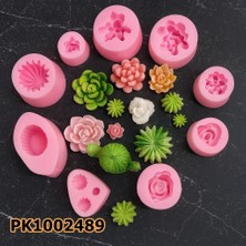Poyrish 1138 - Silikon Kalıp Mum Kalıbı - Sukulent Kaktüs 9'lu Set