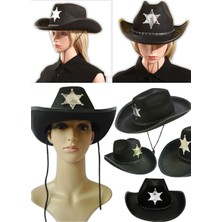 Munico Antik Batı Yıldız Amblemli Çocuk Kovboy Şapkası Vahşi Batı Kovboy Şerif Şapkası Siyah Renk Polis Şık