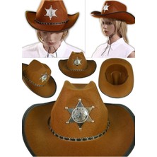 Munico Kahverengi Çocuklar Için Uyumlu Şerif Vahşi Batı Vahşi Batı Kovboy Şerif Şapkası Kahve Renk Polis