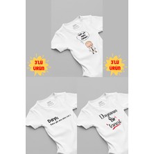 Overoz Dayı Baskılı 3'lü Kısa Kollu Beyaz Bebek Body Set Üçlü Zıbın 5056-5184-5249