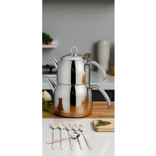 UltraMint Paslanmaz Çelik Küçük Boy Çaydanlık ve 6 Adet Çay Kaşığı Seti