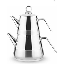 UltraMint Piramit Ortaboy Çelik Çaydanlık, Dayanıklı Metal Kulp, Şık ve Kullanışlı