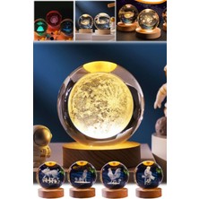 Munico 3D Lazer Gravürlü Ay Uzay Model Gece Lamba Cam Tasarım Hediyelik Tatlı 3D Lamba Gece Işığı Dekor