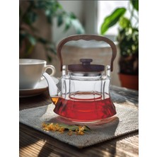 UltraMint Şeffaf 1000 ml Akasya Çiçekli Cam Demlik, Sağlıklı Çay Demleme Seti