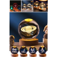 Munico 3D Lazer Gravürlü Satürn Model Gece Lamba Cam Tasarım Hediyelik Tatlı 3D Lamba Gece Işığı Dekor