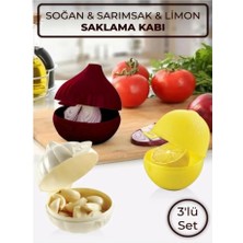 abnturk Lüks Kaliteli 3’lü Soğan Sarımsak Limon Saklama Kabı Seti – Koku Geçirmez Mutfak Düzenleyici