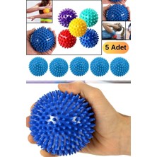 Munico 5 Adet 6 cm Fitness Dikenli Masaj Topu El Sırt Vücut Unisex Masaj Topu Uyarıcı Mavi Profesyonel Top