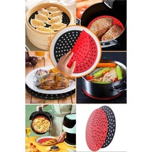 Munico Airfryer Yuvarlak Model Pişirme Matı 20 cm Kırmızı Yeniden Silikon Fritöz Airfrey Yapışmaz Silikonu