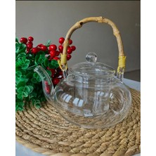 UltraMint Isamlı Bambu Saplı Cam Demlik 1200 Ml, Şık ve Dayanıklı Çay Demliği