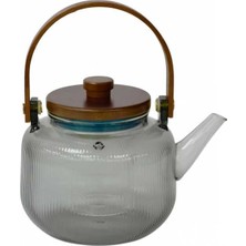 UltraMint Bambu Kapaklı 1000 cc Isıya Dayanıklı Cam Demlik Süzgeçli