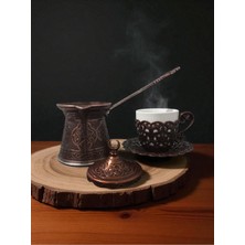 UltraMint Oymalı Döküm Cezve ve Bakır Işlemeli Türk Kahve Fincan Seti