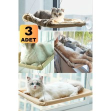 Munico 3 Adet Kedi Yatağı Hamağı Vantuzlu Pencereye Monte Edilebilen Yumuşak Cama Asma Yatak Tüylü Portatif