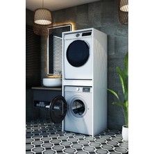 Belmo Atlas Iki Sepetli Renkli Beyaz Çamaşır Sepetli Çok Amaçlı Banyo Dolabı