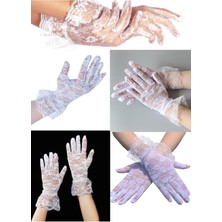 Munico Dantel Eldiven Gelin Eldivenleri Parti Şık Eldiven Gelinlik Aksesuarı Kadın Çiçek Dantel Beyaz Kısa