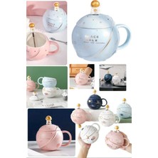 Munico Kapaklı Yeni Yaratıcılık Seramik Astronot Gezegen Kupaları Çay Bardağı Kahve Fincanı Hediye Fincan