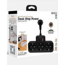 Azurtech Fulltech Çoklu Kablolu Priz Yüksek Gerilim Korumalı 3 Lü Priz 1x USB 2x Type-C Çıkışlı Grup Priz Çoğaltıcı Siyah