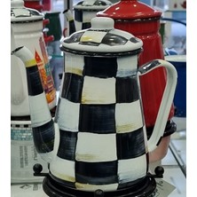 UltraMint Damalı Emaye Kahve Demliği 1,2 Litre Kapaklı, Şık ve Dayanıklı Tasarım