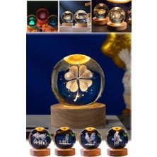 Munico 3D Lazer Gravürlü 4 Yapraklı Yonca Model Gece Lamba Cam Tasarım Hediyelik Tatlı 3D Lamba Gece Işığı