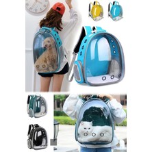 Munico Kedi Taşıma Sırt Çantası Mavi Fermuarlı Hava Alan Konforlu Yavru Köpek & Kedi Çanta Şeffaf Astronot