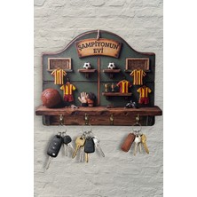 Time in a Tin 2d Ahşap Duvar Askısı Anahtarlık Retro Sarı Kırmızı Futbol Dekoratif Duvar Anahtar Askısı