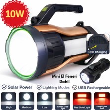 farissu T96 7 Modlu Güneş Enerjili Çok Fonksiyonlu El Feneri Mini Fener Dahil