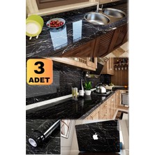 Munico 3 Adet Yapışkanlı Mermer Görünümlü Masa Tezgah Dolap Mutfak 5 Metre x 60 cm Mermer Folyo Kağıt Siyah