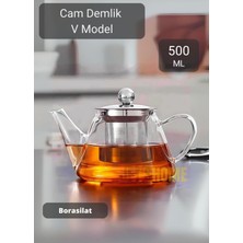 UltraMint Cam Demlik V Model, 500 Ml, Çelik Süzgeçli, Isıya Dayanıklı, Şık Tasarım