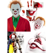 Munico Joker Maskesi Yetişkin ve Çocuk Uyumlu Peluş Saçlı Korkunç Joker Maske Stephen King'in Korkutucu