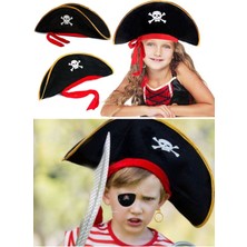 Munico Çocuk Boy Kaliteli Korsan Şapkası Kırmızı Kadife Detaylı Cosplay Jack Sparrow Denizci Korsan Şapkası