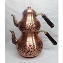 UltraMint El Yapımı Bakır Çaydanlık, Oyma Işçilikli, Ahşap Saplı, Büyük Boy