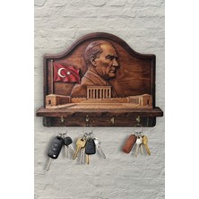 Time in a Tin 2d Ahşap Anahtar Askılığı Retro Atatürk ve Anıtkabir Temalı Dekoratif Duvar Anahtar Askısı