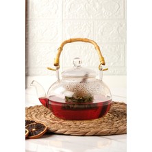 UltraMint Bambu Saplı Cam Bitki Çayı Demliği 1200 Ml, Şık ve Kullanışlı Tasarım