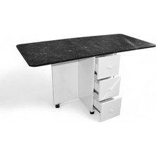 Ege Mobilya Katlanır Kırma Dolaplı Mutfak Masası Çekmeceli Balkon Masası Siyah