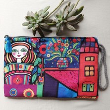 Exp-Outdoor Renkli Desenli Kumaş Kadın Clutch Çanta