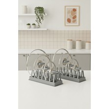 Mithra Life 2 Adet 6 Bölmeli Gri Tabak‑tencere Kapak Düzenleyici Organizer MIT1311