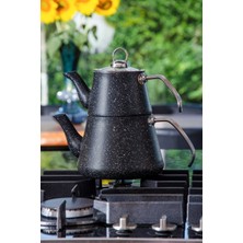 UltraMint Compact Granit Kaplama Siyah Çaydanlık Takımı, Şık ve Dayanıklı Set