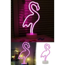 Munico Flamingo Tasarım Pilli Neon Gece Lambası – Masaüstü, Cafe ve Yatak Odası Dekoratif Işık