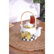 UltraMint Şık Hasır Saplı Desenli Porselen Bitki Demliği, Ev ve Bahçe Için