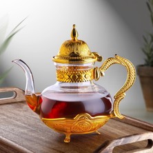 UltraMint Gold Metal Aparatlı Borosilikat Cam Demlik, Şık ve Dayanıklı Tasarım