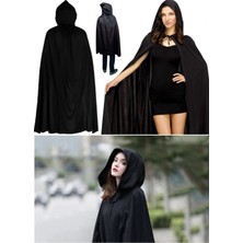 Munico Kadınlara Özel Drakula Kadın Siyah Black 120 cm Kapşonlu Pelerin Maskeli Balo & Cadılar Bayramı Için